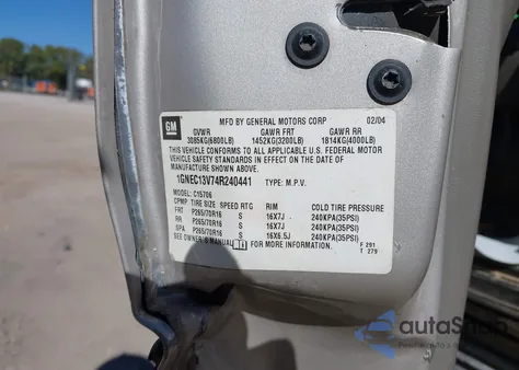 2004 Chevrolet Tahoe Ls from USA, damaged, VIN 1GNEC13V74R240441